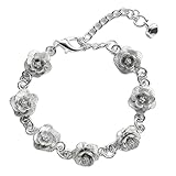 Charm Bracelet for Women Flower Bracelet Sterling Silver - Adjustable Dainty Plated Silver Jewelry Gift for Women