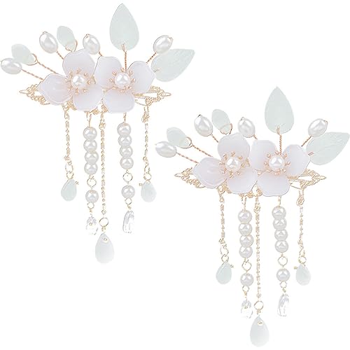 Ancient Style Hair Accessories Set 2Pcs Chinese Hanfu Tassel Hair Clips Vintage Floral Barrettes for Women Teens Party Ceremony