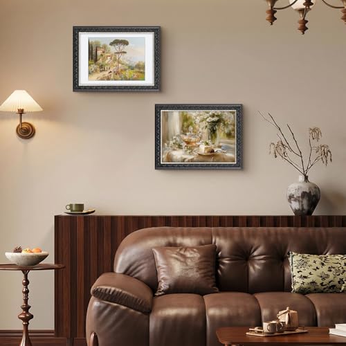 Image of Golden State Art, 10X14 Ornate Finish Photo Frame With White Mat for 8.5x11 Picture & Real Glass, Color: Black With Silver & Burgundy