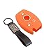 Housse étui en Silicone pour Clé Mercedes – Coque Cover Porte-Clés 3 Boutons pour Classe-E S A CLA GLA GLE GLC GLK AMG Protection Télécommande Voiture (Orange/Solo Keyless GO)