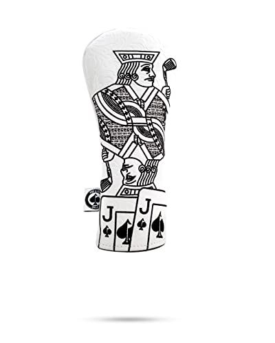 Pins & Aces Royal Flush Head Cover - Premium, Hand-Made Leather Headcover - Ace of Spades & Magnetic Closure, Tour Quality Golf Club Cover - Style and Customize Your Golf Bag Hybrid (Whiteout)