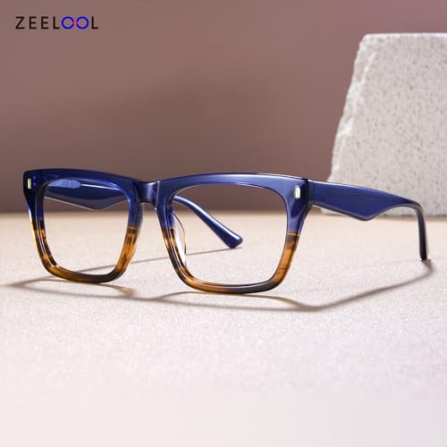 Image of Zeelool Rectangle Glasses Frames for Men, Acetate Eyeglasses Eyewear Frame with Clear Lens & Metal Hinges ZJGA996987-01