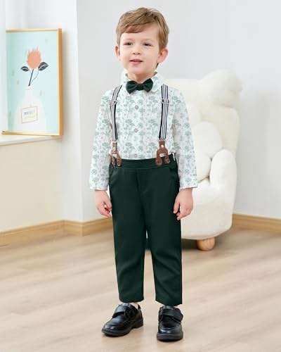 Image of YALLET Toddler Baby Boy Clothes Suit Gentleman Wedding Outfits Formal Dress Shirt+Bowtie+Suspender Pants