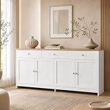 YGHQAP Aparadores para Salon, Aparador Blanco, Aparador Madera, Aparador Comedor, Alacena De Cocina, Armario Buffet con 3 Cajones Y 4 Puertas, Aparadores para Salón Entrada Comedor, 160 x 37 x 75 cm