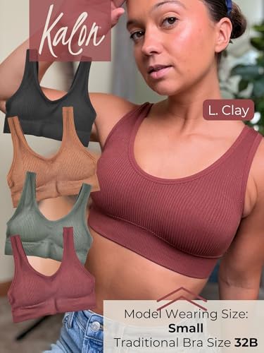 Kalon Women's 4 Pack Ribbed Bralette Crop Top Comfort Sports Bra3