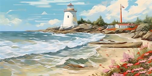 Broderie Diamant Grand Format 150x75 | Peinture Diamant 5D Phare Point de Croix