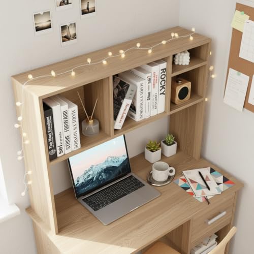Image of Tangkula Desktop Bookshelf, Countertop Storage Hutch with 4 Shelves for Computer Desk, Desktop 2-Tier Display Rack, Multipurpose Wood Desktop Hutch Storage Organizer for Dorm Office
