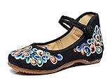 AvaCostume Women's Chinese Embroidery Casual Mary Jane Travel Walking Shoes Black 38