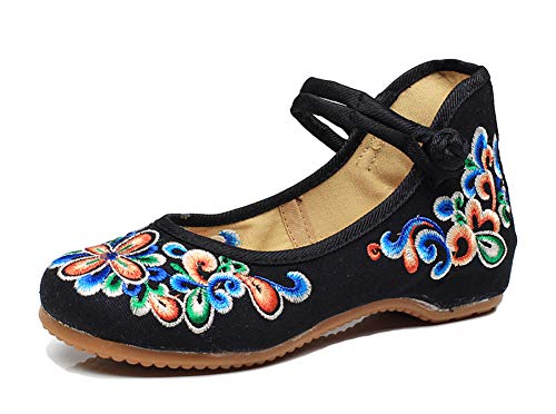 AvaCostume Women's Chinese Embroidery Casual Mary Jane Travel Walking Shoes Black 38