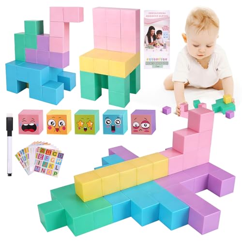 LESSETI 35 PCS Magnetic Blocks for Toddlers - 1.2" Macaron