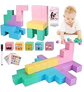 LESSETI 35 PCS Magnetic Blocks for Toddlers - 1.2" Macaron Colors Building Blocks with Stickers, ...
