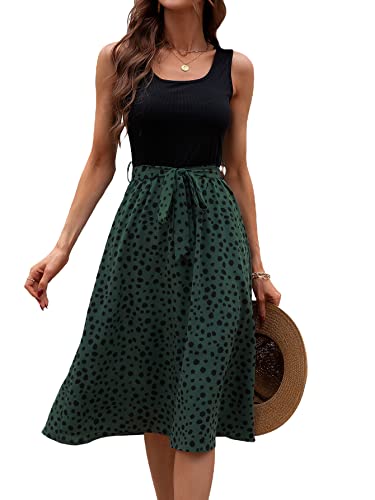 Makemechic Women's Colorblock Belted A Line Flare Cami Summer Midi Dress Midi Multi S #TOP12