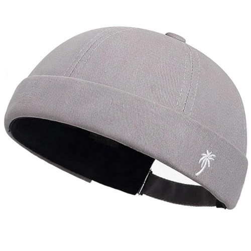 JNKET Fashion Men Women Embroidery Sailor Skullcap Rolled Cuff Casual Brimless Hat (US, Alpha, One Size, Medium, Grey)