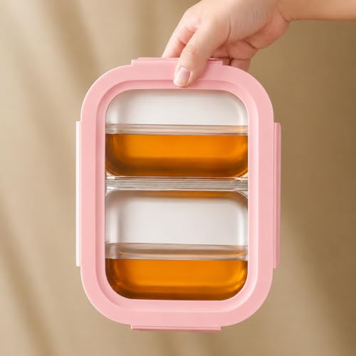 Image of Motka Premium 600 ml Divided Bento Lunch Box | 316L Stainless Steel 2 Compartment with Detachable Leak-Proof Locking Lid | Airtight Tiffin Box for Kids, School, Office & Travel (Pink)