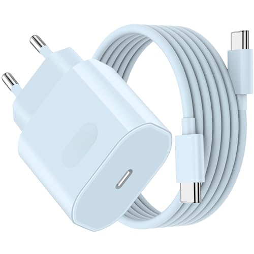 Cargador Carga Rapida para iPhone 17 16 15 Pro MAX Air Plus, iPad Pro/iPad Air, 27W USB C Carregador Enchufe Rapido Adaptador Corriente con 2M Cable(Azul)