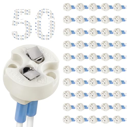 DiCUNO 50P MR16/GU5.3/MR11/G4 Keramik Fassung mit 15CM Kabel, 12-250V, Bi-Pin Base für Halogen/LED-Lampe, für G6.35, GY6.35, GX5.3, GU5.3, GZ4.