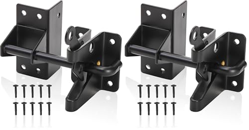 Image of WRINGKIT Self-Locking Gate Latch, Carbon Steel Heavy Duty Post Mount, 5.5 inch Door Security Latches, Automatic Gravity Gate Latch for Wooden Fence, Shed, Garden, Yard (Pack of 2)