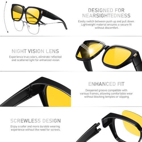 Image of HAOLOTA Night Vision Driving Glasses Fit Over Glasses for Women Men, Anti Glare Polarized Nighttime Yellow Lens