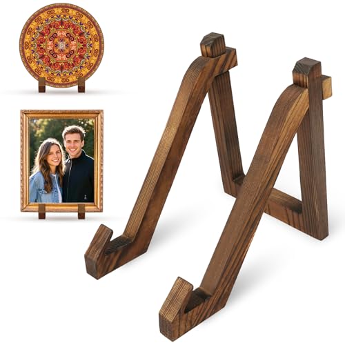 HOTUT Porta Piatti da Esposizione in Legno,Espositore Supporto Porta Piatti, Piedistallo Cavalletti in Legno, Supporto per Cornice, Supporti Espositori per Piatto Decorativo, Foto, Libri - 20,3 cm