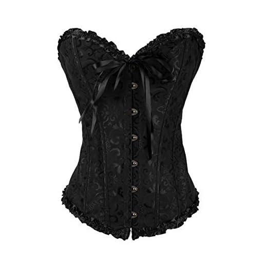 SxyBox Mujer Steampunk Brocado Encaje Corsé y Cinta Ajustable Waist Bustier para Fiesta Navidad y Halloween Carnaval Bar con G-String
