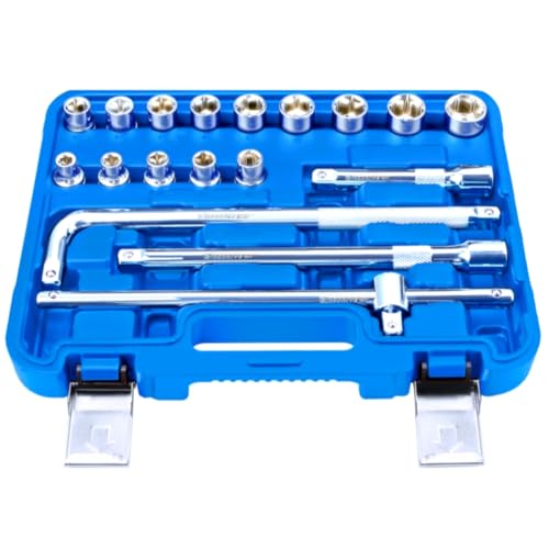 Image of Eastman 1 /2 Sq. Drive Sockets Sets, Chrome Vanadium Steel, Double Chrome Plated Square Drive, Mirror Finish(14 Sockets + 4 Accessories) Set Of 18Pcs (E-2260)