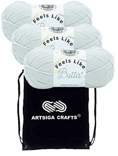 Image of Lion Brand Yarn Feels Like Butta 215-99 Rainy Day | 3 Skeins, Same Dye Lot, Project Bag, CYC #4 Worsted, 100% Polyester, Ideal for Crochet, Knitting Baby Blankets, Amigurumi