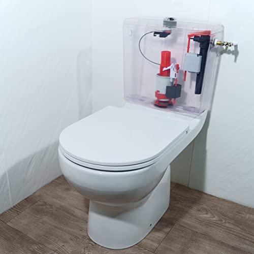 Wirquin 10724143 Double Flush Toilet Flush Mechanism with Push Button Cable Easy Click, Grey and Red - Image 4