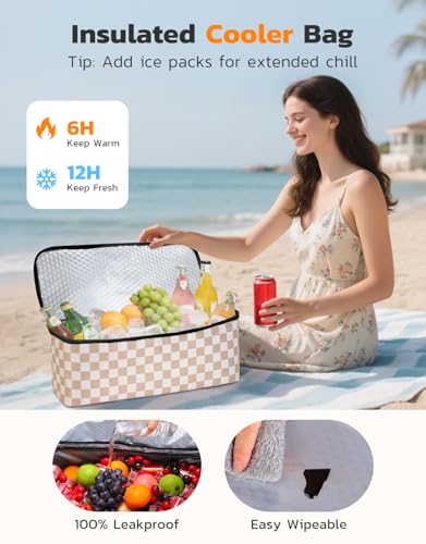 Beach Bag and Cooler Bag Set, 45L Waterproof Beach Tote with Zipper Closure, Foldable Extra Large XXL Family Weekender Bags, with 8 Pockets, Suitable for Pool, Picnic, Shopping, Travel4