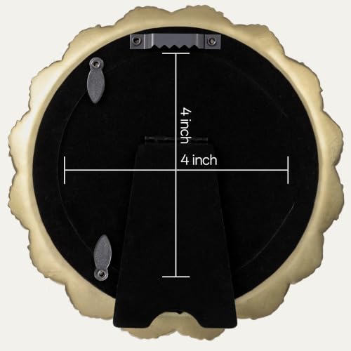 Image of eletecpro 4x4 Round Picture Frame Glass Cover, Vintage Gold | Retro Ornate Gold Photo Frame for Tabletop or Wall Mount Decor