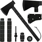 Survival Axt, Multitool Axt Set, große Camping Axt mit Hammer Pfeife Kompass Scheide Messer, 8 in 1 mit Überleben Hammer, mutifunktionale Überlebensausrüstung für Wandern, Jagd, Camping, Bushcrafting