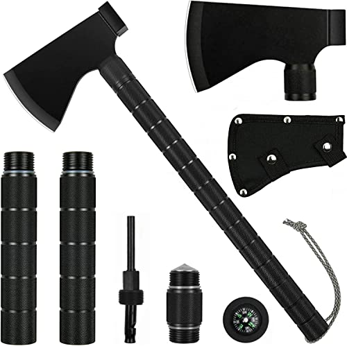 Survival Axt, Multitool Axt Set, große Camping Axt mit Hammer Pfeife Kompass Scheide Messer, 8 in 1 mit Überleben Hammer, mutifunktionale Überlebensausrüstung für Wandern, Jagd, Camping, Bushcrafting Cover