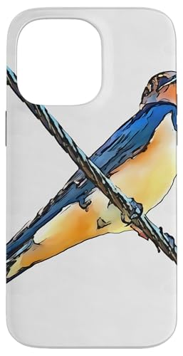 ツバメ 鳥 オン ア ワイヤー ブラック アウトライン アート スマホケース iPhone 14 Pro Max 用