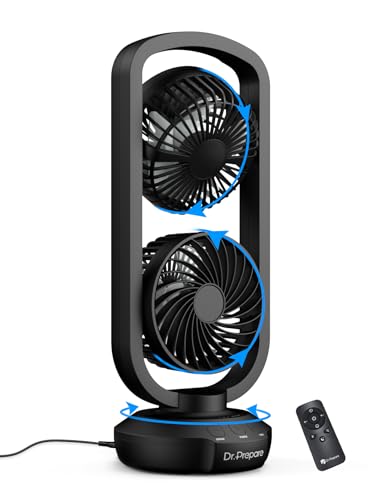 Image of DR.PREPARE Dual Oscillating Tower Fan with 270 Tilt, 105 Oscillating, 3 Speeds and 3 Auto-Off Timer, Portable USB Powered Desk Fan for Bedroom Office Home Desk, Powerful Airflow 15 Inch
