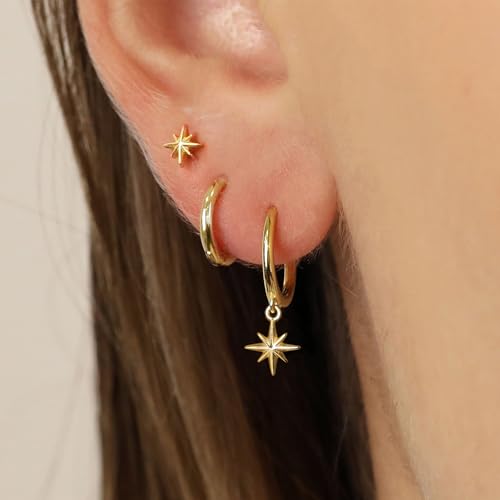 Image of Freekiss 3 Pairs Gold Hoop Earrings Set: Dainty Stud Earrings Trendy Small 14K Gold Plated Hypoallergenic Dangle Cartilage Huggie Hoop Earrings for Women Gold Jewelry for Women Gifts