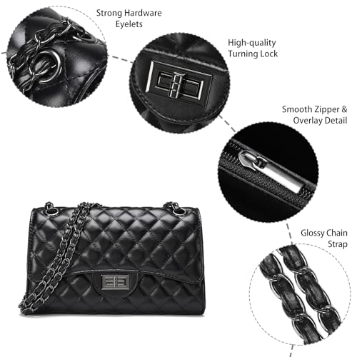 Image of Quilted Leather Crossbody Bags for Women Trendy Ladies Shoulder Purse Satchel HandBag with Chain Strap