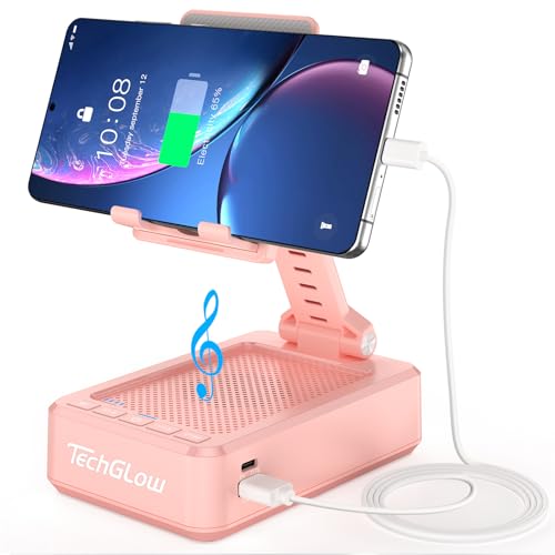 Support pliable pour téléphone portable rose avec haut-parleur Bluetooth TechGlow
