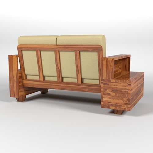 Image of Solid Sheesham Wood 2-Seater Sofa Set for Living Room - Elegant Wooden Sofa Chair with Drawer Storage Sofa Set for Home (Design 21)