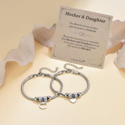 Image of Yonhon Mother Daughter Bracelet Necklace for 2 /3 /4, Mother Daughter Matching Keychain Set