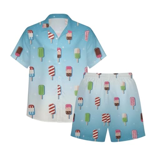 Ensemble homme design estival stretch chemise et short respirant imprimé crème glacée all-over