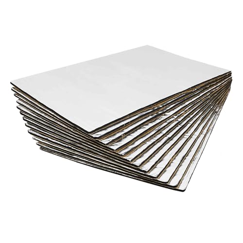 FUELHOOD 断熱マット 断熱シート 車 断熱材 吸音 防音材 車用断熱マット ドア断熱 デッドニング 防音シート アルミ箔 フォーム シルバー 熱反射 吸音 断熱遮音材料 50x30cm 厚さ5mm 12枚 フロア 屋根 エンジン用 内装パーツ アクセサリー