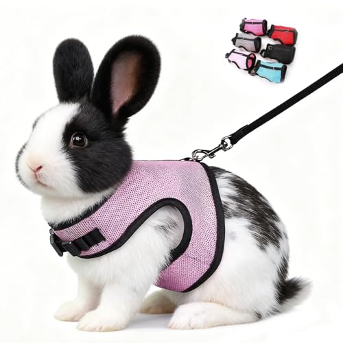 Rabbit Escape-Proof Mesh Bunny Harness & Leash Pink L