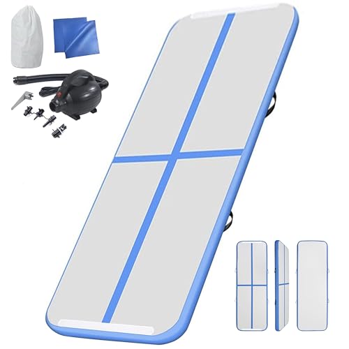 LSLIFE Air Gymnastics Track Inflatable Tumble Track Mat, 10ft 13ft 16ft 20ft Air Tumbling Mat with Air Pump Gym Tumbling Floor Mats for Home Use/Cheerleading (Blue, 13ft*3.3ft*4in(400x100x10cm))