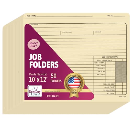 NextDayLabels Job Folders Manila File Jacket 10" x 12", Made in the…