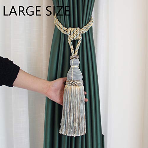 BEL AVENIR 2 Pack Tassel Curtain Tiebacks Holdback Large Handmade Drapery Tie-Backs Rope Home Office Hotel Elegant Decorative (Beige) - Thumbnail 3