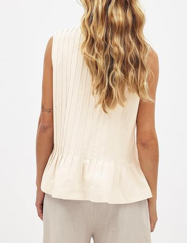 Women Sleeveless Bow Tie Front Tops Pleated Babydoll Tank Top Ruffle Hem Coquette Shirts Cute Peplum Tops2