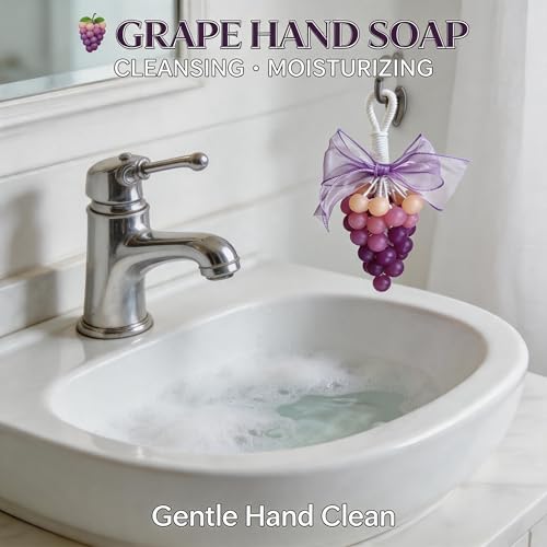Image of Colorful Grape Soap on Rope Cute Shaped Handwashing Grapes Soap Bar, Novelty Hanging Fruit Soap for Bathroom Decor,Fun Gift Handmade Soap