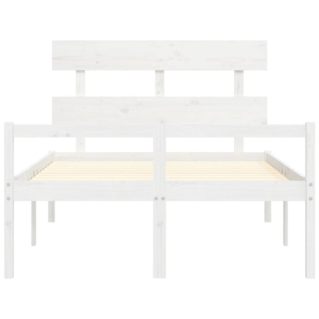 Massivholz Seniorengerecht 45cm Sitzhöhe Bettgestell Weiß 120x190 cm | Seniorenbett mit Kopfteil Weiß Massivholz 120x190 Kiefernholz Bett mit Lattenrost und Stauraum für Senioren