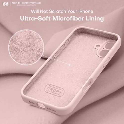 Image of LOVE 3000 Designed for iPhone 16 Case, Premium Silicone with [Soft Anti-Scratch Microfiber Lining] Shockproof Protective Phone Case for Men Women Girls 6.1 inch, Chalk Pink