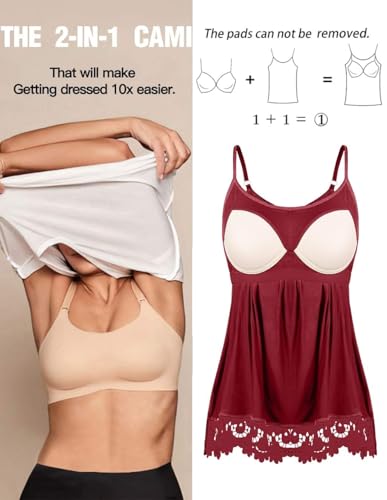 Image of Camisoles for Women with Built in Bra Adjustable Strap Tank Tops Cami Sleeveless Summer Tops for Workout Sleeping Traveling