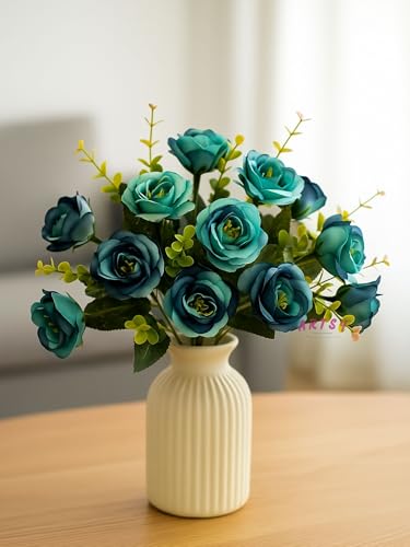 ARTSY® Artificial Flowers Bunch for Decoration Rose Flowers, Ideal for vase, Home, Office Decor, Gifts, Craft, Artificial Plants for Decoration, Without vase, Blue, Combo, 2 Piece, 35 cm Height